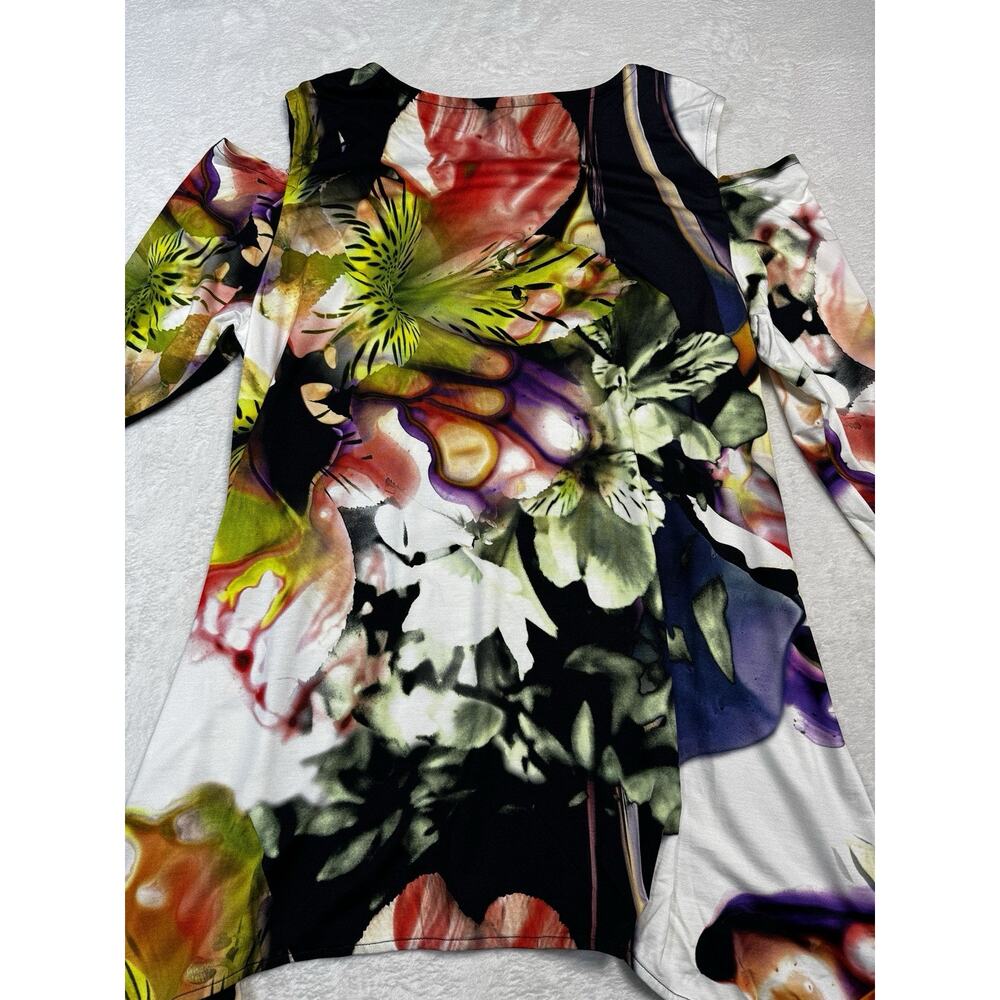 Caroline Rose Asymmetrical Cold Shoulder Sz XL Floral Tunic Top Artwear Resort